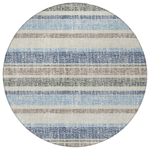 HomeRoots 5' Durable Navy Blue and Beige Striped Area Rug - Stylish, Machine-Washable for Indoor & Outdoor Use 8' Round 632229
