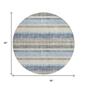 HomeRoots 5' Durable Navy Blue and Beige Striped Area Rug - Stylish, Machine-Washable for Indoor & Outdoor Use 8' Round 632229