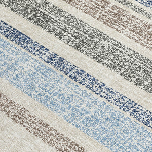 HomeRoots 5' Durable Navy Blue and Beige Striped Area Rug - Stylish, Machine-Washable for Indoor & Outdoor Use 8' X 10' 632230