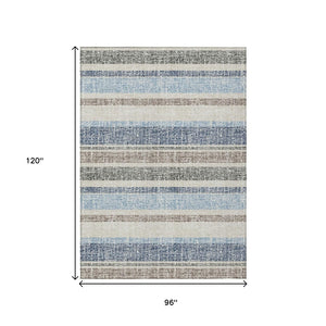 HomeRoots 5' Durable Navy Blue and Beige Striped Area Rug - Stylish, Machine-Washable for Indoor & Outdoor Use 8' X 10' 632230