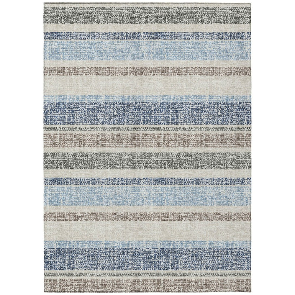 HomeRoots 5' Durable Navy Blue and Beige Striped Area Rug - Stylish, Machine-Washable for Indoor & Outdoor Use 8' X 10' 632230