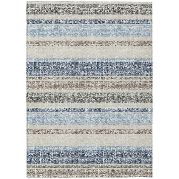 HomeRoots 5' Durable Navy Blue and Beige Striped Area Rug - Stylish, Machine-Washable for Indoor & Outdoor Use 8' X 10' 632230