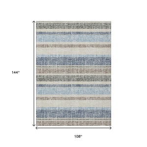 HomeRoots 5' Durable Navy Blue and Beige Striped Area Rug - Stylish, Machine-Washable for Indoor & Outdoor Use 9' X 12' 632231