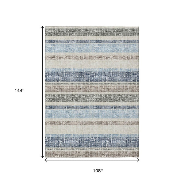 HomeRoots 5' Durable Navy Blue and Beige Striped Area Rug - Stylish, Machine-Washable for Indoor & Outdoor Use 9' X 12' 632231