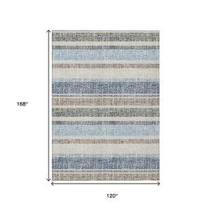 HomeRoots 5' Durable Navy Blue and Beige Striped Area Rug - Stylish, Machine-Washable for Indoor & Outdoor Use 10' X 14' 632232