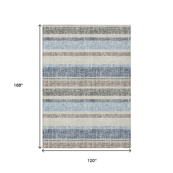 HomeRoots 5' Durable Navy Blue and Beige Striped Area Rug - Stylish, Machine-Washable for Indoor & Outdoor Use 10' X 14' 632232