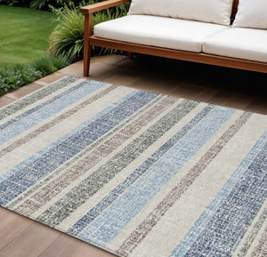 HomeRoots 5' Durable Navy Blue and Beige Striped Area Rug - Stylish, Machine-Washable for Indoor & Outdoor Use 10' X 14' 632232