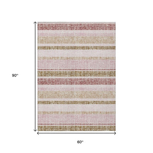 HomeRoots 5' Pink and Beige Striped Indoor Outdoor Area Rug – Durable, Washable, Stylish for Any Space 5' X 8' 632234