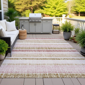 HomeRoots 5' Pink and Beige Striped Indoor Outdoor Area Rug – Durable, Washable, Stylish for Any Space 5' X 8' 632234