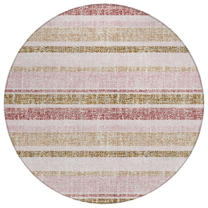 HomeRoots 5' Pink and Beige Striped Indoor Outdoor Area Rug – Durable, Washable, Stylish for Any Space 8' Round 632235