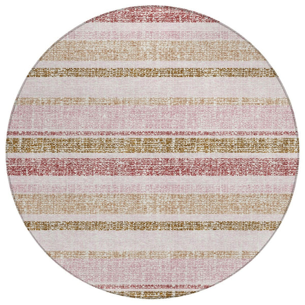 HomeRoots 5' Pink and Beige Striped Indoor Outdoor Area Rug – Durable, Washable, Stylish for Any Space 8' Round 632235
