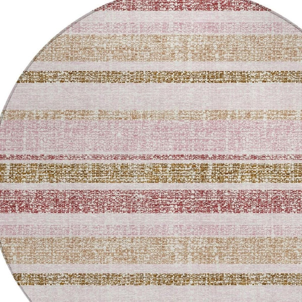 HomeRoots 5' Pink and Beige Striped Indoor Outdoor Area Rug – Durable, Washable, Stylish for Any Space 8' Round 632235