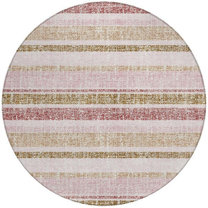 HomeRoots 5' Pink and Beige Striped Indoor Outdoor Area Rug – Durable, Washable, Stylish for Any Space 8' Round 632235