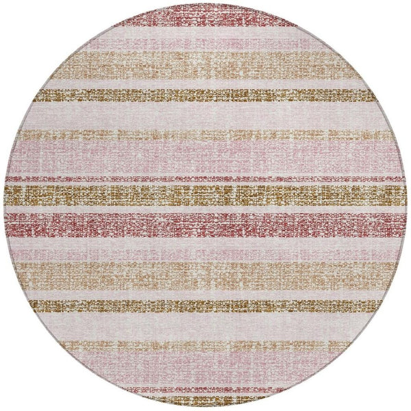 HomeRoots 5' Pink and Beige Striped Indoor Outdoor Area Rug – Durable, Washable, Stylish for Any Space 8' Round 632235