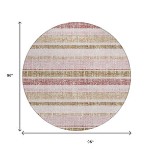HomeRoots 5' Pink and Beige Striped Indoor Outdoor Area Rug – Durable, Washable, Stylish for Any Space 8' Round 632235