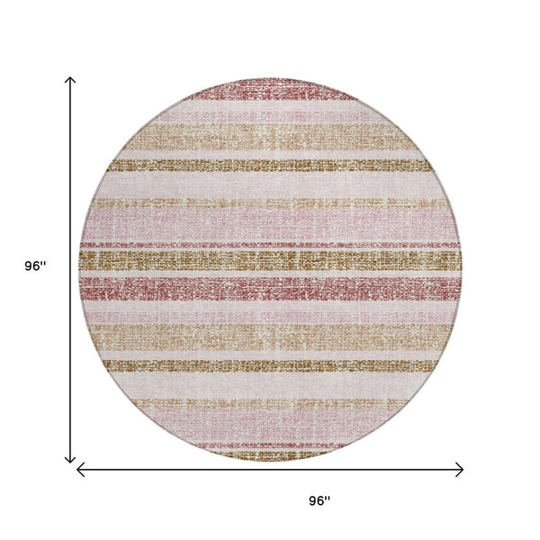 HomeRoots 5' Pink and Beige Striped Indoor Outdoor Area Rug – Durable, Washable, Stylish for Any Space 8' Round 632235