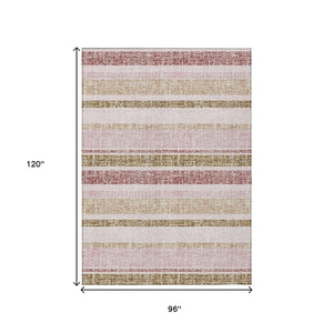 HomeRoots 5' Pink and Beige Striped Indoor Outdoor Area Rug – Durable, Washable, Stylish for Any Space 8' X 10' 632236