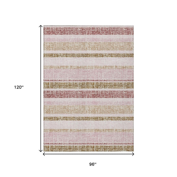 HomeRoots 5' Pink and Beige Striped Indoor Outdoor Area Rug – Durable, Washable, Stylish for Any Space 8' X 10' 632236