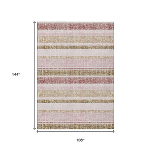 HomeRoots 5' Pink and Beige Striped Indoor Outdoor Area Rug – Durable, Washable, Stylish for Any Space 9' X 12' 632237