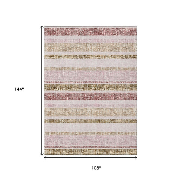 HomeRoots 5' Pink and Beige Striped Indoor Outdoor Area Rug – Durable, Washable, Stylish for Any Space 9' X 12' 632237