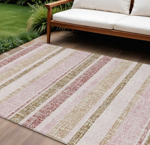 HomeRoots 5' Pink and Beige Striped Indoor Outdoor Area Rug – Durable, Washable, Stylish for Any Space 9' X 12' 632237