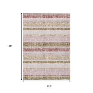 HomeRoots 5' Pink and Beige Striped Indoor Outdoor Area Rug – Durable, Washable, Stylish for Any Space 10' X 14' 632238