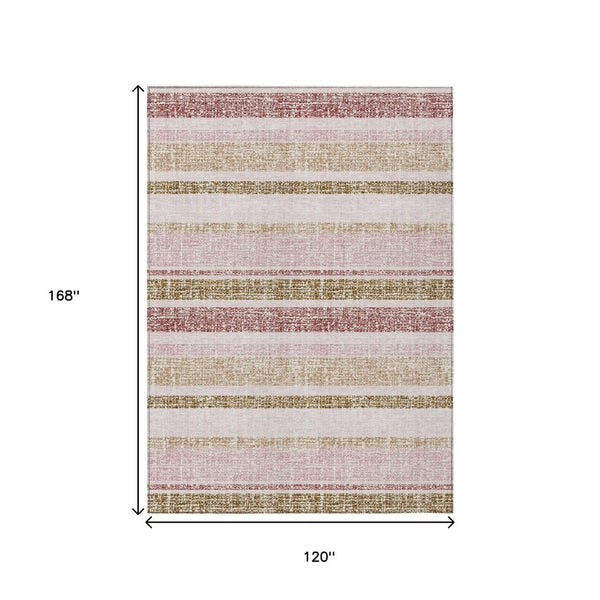 HomeRoots 5' Pink and Beige Striped Indoor Outdoor Area Rug – Durable, Washable, Stylish for Any Space 10' X 14' 632238