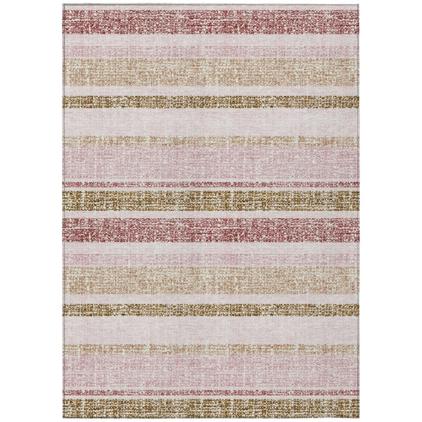HomeRoots 5' Pink and Beige Striped Indoor Outdoor Area Rug – Durable, Washable, Stylish for Any Space 10' X 14' 632238