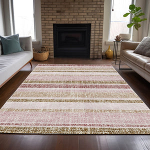 HomeRoots 5' Pink and Beige Striped Indoor Outdoor Area Rug – Durable, Washable, Stylish for Any Space 10' X 14' 632238