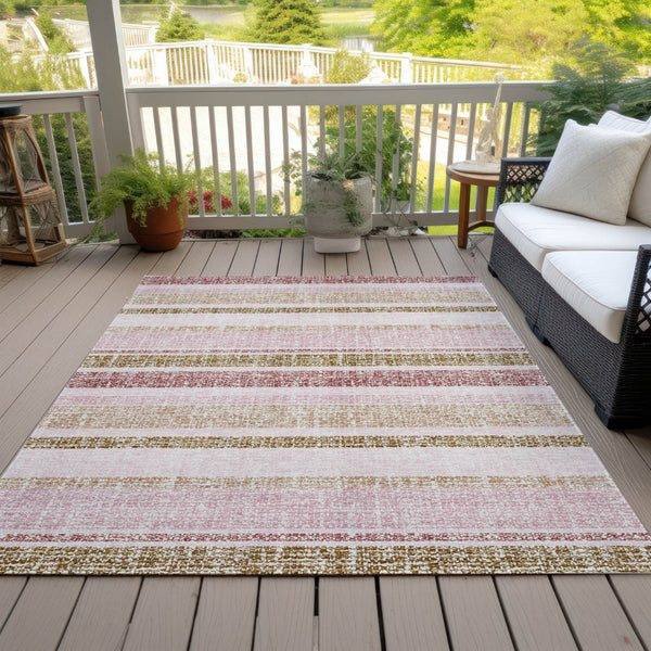 HomeRoots 5' Pink and Beige Striped Indoor Outdoor Area Rug – Durable, Washable, Stylish for Any Space 10' X 14' 632238