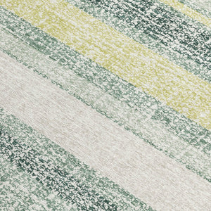 HomeRoots 5' Stylish Pale Aqua and Lime Green Striped Washable Rug – Durable Indoor Outdoor Area Essential 5' X 8' 632240