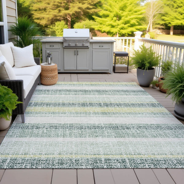 HomeRoots 5' Stylish Pale Aqua and Lime Green Striped Washable Rug – Durable Indoor Outdoor Area Essential 5' X 8' 632240