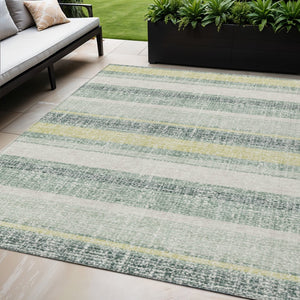 HomeRoots 5' Stylish Pale Aqua and Lime Green Striped Washable Rug – Durable Indoor Outdoor Area Essential 5' X 8' 632240