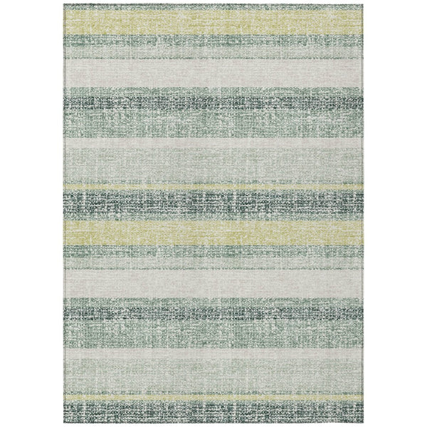HomeRoots 5' Stylish Pale Aqua and Lime Green Striped Washable Rug – Durable Indoor Outdoor Area Essential 5' X 8' 632240