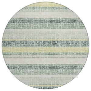 HomeRoots 5' Stylish Pale Aqua and Lime Green Striped Washable Rug – Durable Indoor Outdoor Area Essential 8' Round 632241