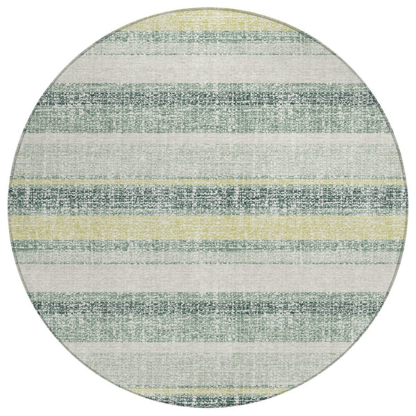 HomeRoots 5' Stylish Pale Aqua and Lime Green Striped Washable Rug – Durable Indoor Outdoor Area Essential 8' Round 632241
