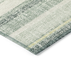 HomeRoots 5' Stylish Pale Aqua and Lime Green Striped Washable Rug – Durable Indoor Outdoor Area Essential 8' Round 632241