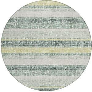HomeRoots 5' Stylish Pale Aqua and Lime Green Striped Washable Rug – Durable Indoor Outdoor Area Essential 8' Round 632241