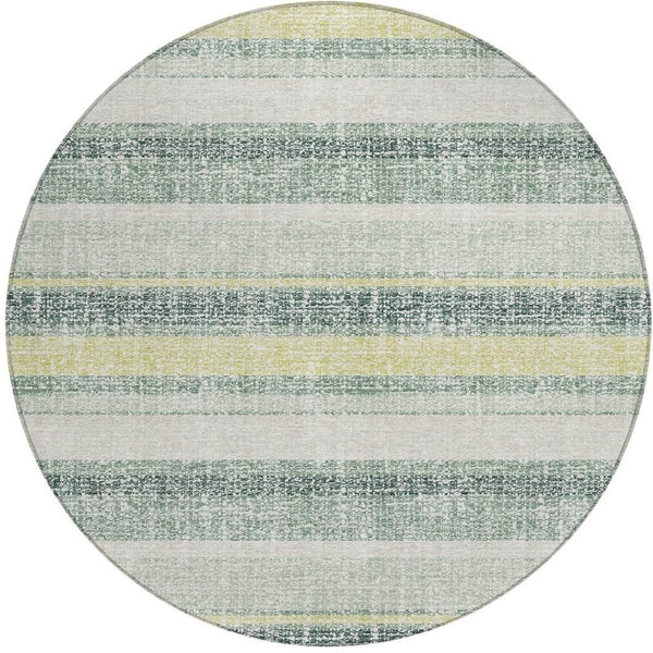 HomeRoots 5' Stylish Pale Aqua and Lime Green Striped Washable Rug – Durable Indoor Outdoor Area Essential 8' Round 632241