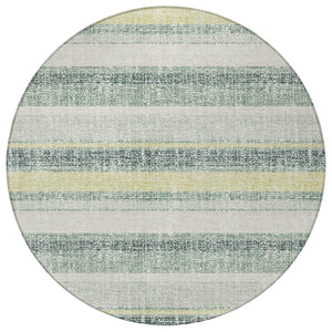 HomeRoots 5' Stylish Pale Aqua and Lime Green Striped Washable Rug – Durable Indoor Outdoor Area Essential 8' Round 632241
