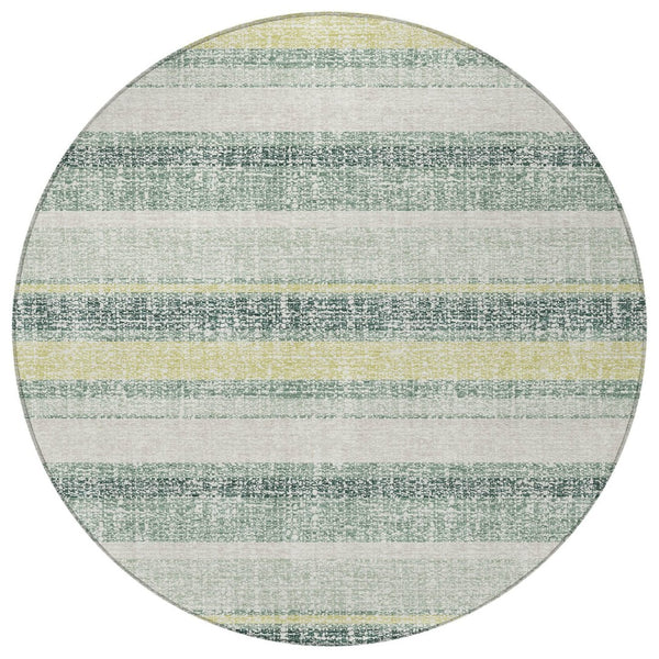 HomeRoots 5' Stylish Pale Aqua and Lime Green Striped Washable Rug – Durable Indoor Outdoor Area Essential 8' Round 632241