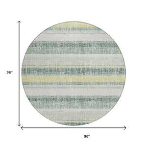 HomeRoots 5' Stylish Pale Aqua and Lime Green Striped Washable Rug – Durable Indoor Outdoor Area Essential 8' Round 632241