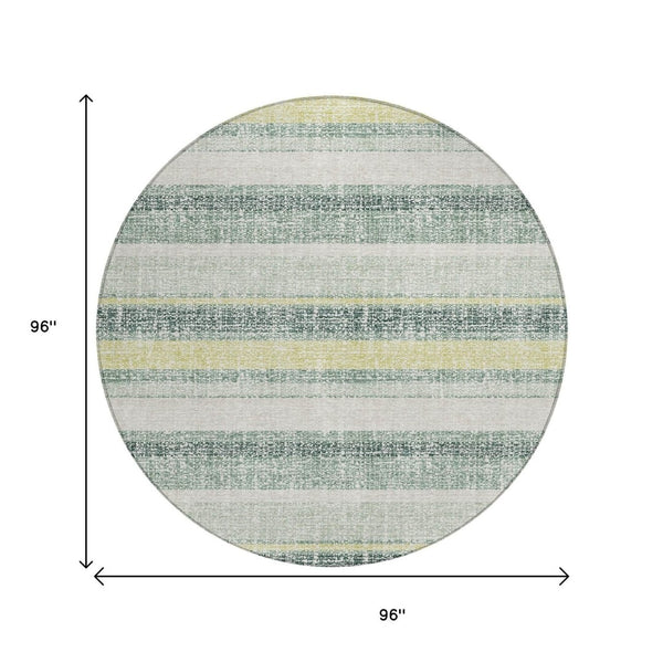 HomeRoots 5' Stylish Pale Aqua and Lime Green Striped Washable Rug – Durable Indoor Outdoor Area Essential 8' Round 632241