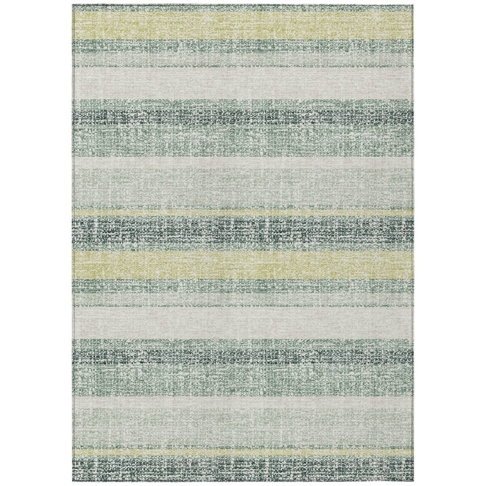 HomeRoots 5' Stylish Pale Aqua and Lime Green Striped Washable Rug – Durable Indoor Outdoor Area Essential 8' X 10' 632242