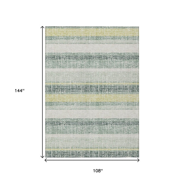 HomeRoots 5' Stylish Pale Aqua and Lime Green Striped Washable Rug – Durable Indoor Outdoor Area Essential 9' X 12' 632243