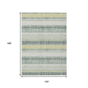 HomeRoots 5' Stylish Pale Aqua and Lime Green Striped Washable Rug – Durable Indoor Outdoor Area Essential 10' X 14' 632244