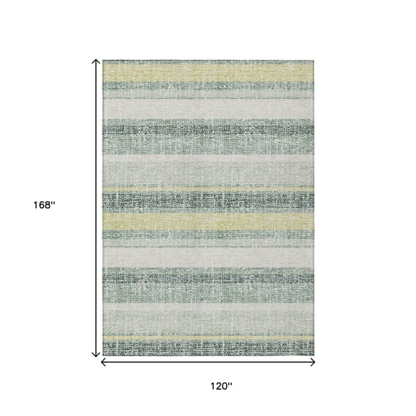 HomeRoots 5' Stylish Pale Aqua and Lime Green Striped Washable Rug – Durable Indoor Outdoor Area Essential 10' X 14' 632244