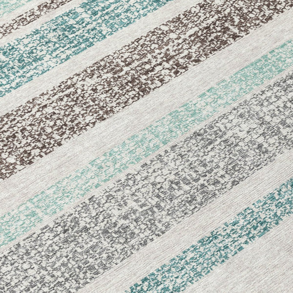 HomeRoots 5' Stylish Teal Blue and Gray Striped Washable Area Rug for Indoor and Outdoor Durability and Comfort 5' X 8' 632246
