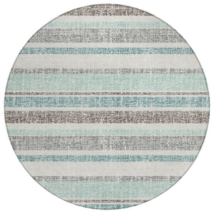 HomeRoots 5' Stylish Teal Blue and Gray Striped Washable Area Rug for Indoor and Outdoor Durability and Comfort 8' Round 632247