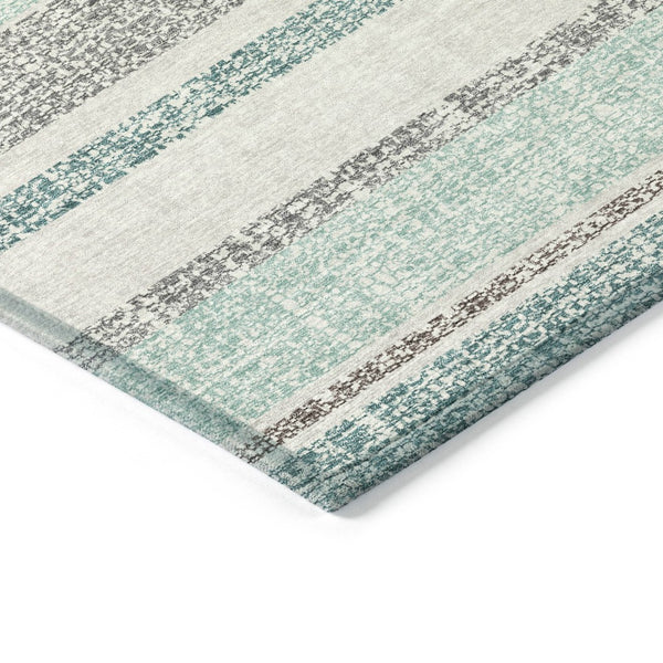 HomeRoots 5' Stylish Teal Blue and Gray Striped Washable Area Rug for Indoor and Outdoor Durability and Comfort 8' Round 632247